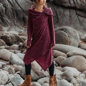 Thaluta Asymmetric Hooded Sweater Dress Amita Red Women’s small medium